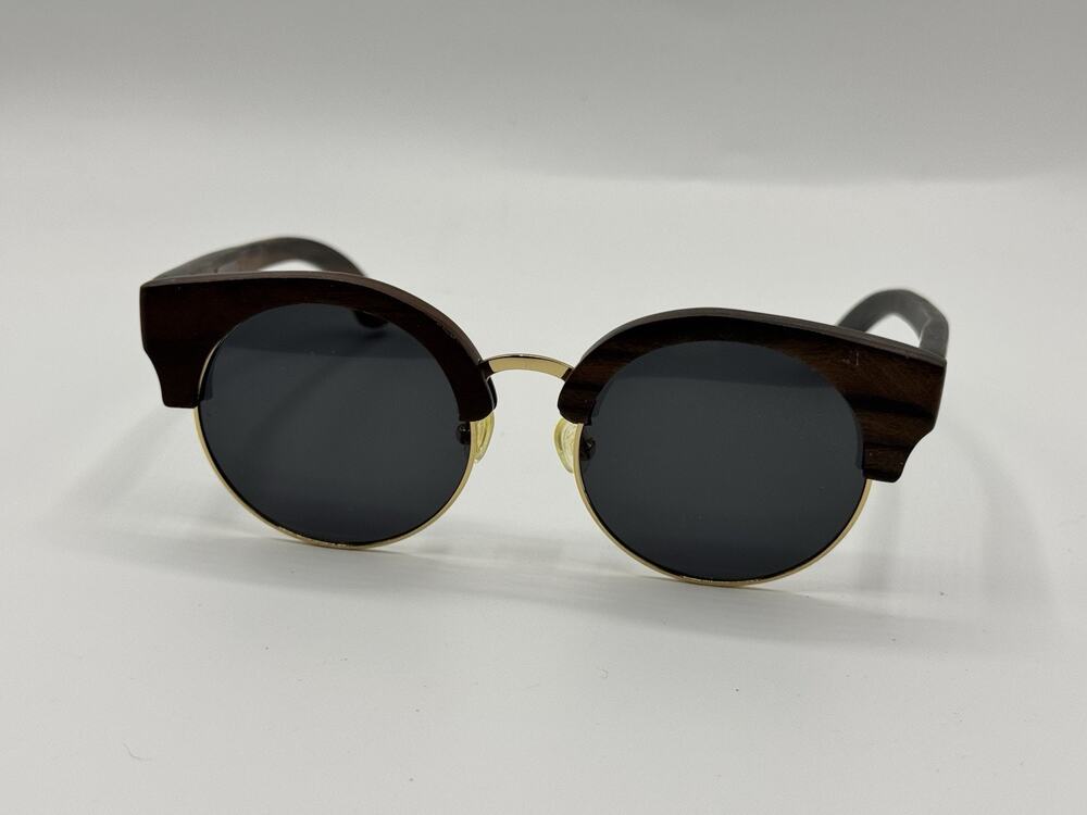 Finley & Co Wooden Frame Round Sunglasses Gold Accents HTEGNGS050